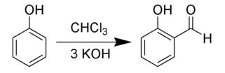 Salicylaldehyde can be prepared from phenol and chloroform by heating with sodium hydroxide or potassium hydroxide in a Reimer-Tiemann reaction